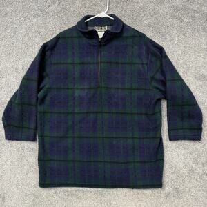 Vintage 80s 90s Forenza Fleece Sweater Large Green Blue Plaid 1/4 Zip Cabincore